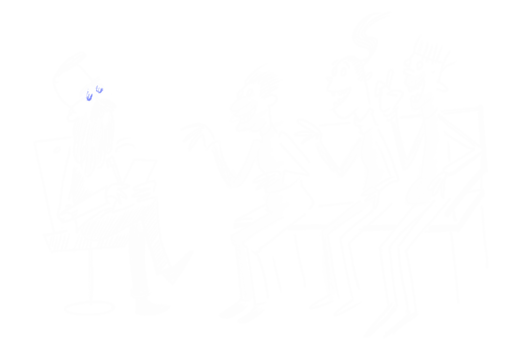 illustrasjon av en psykolog/forsker som stiller spørsmål til en gruppe mennesker