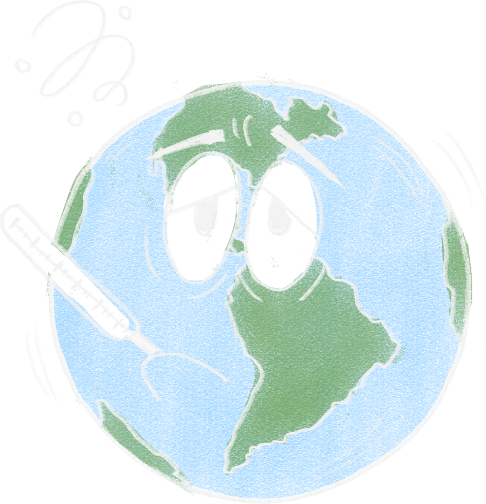 illustrasjon av en jordklode som er syk og lider av klimakrisen